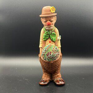 Ceramic Sad Clown with Potbelly Pin Cushion ~ Planter Pot Upcycled Rustic Fun